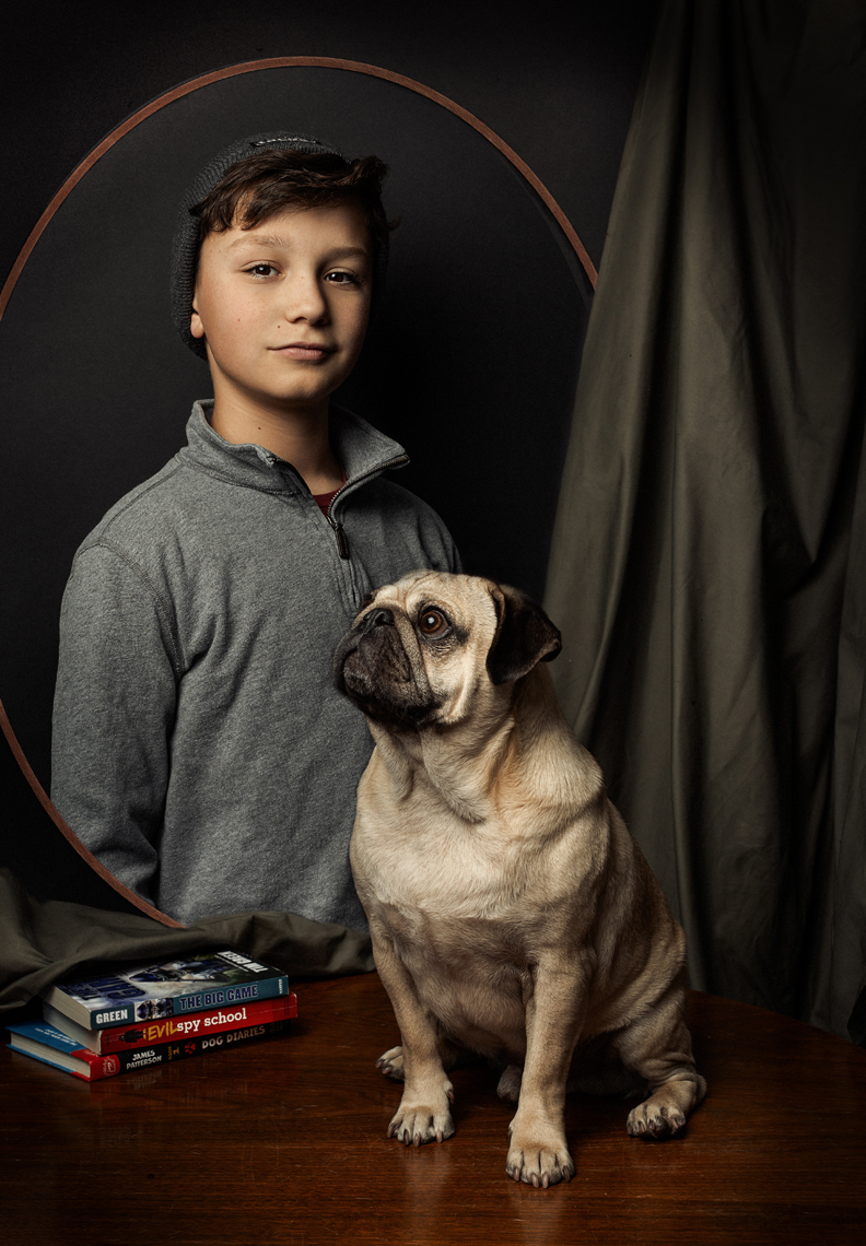 Portrait of a boy with a pug claudine williams