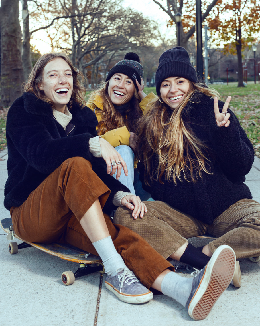 Three female skateboarders in Brooklyn editorial Grlswirl NYC Claudine Williams Photography