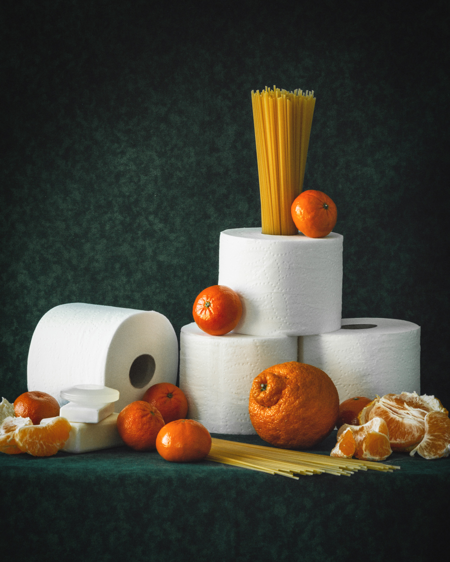 Orange You Glad You have these things Still life with toilet paper